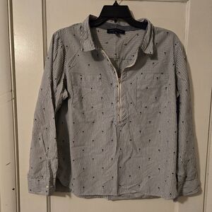 Tommy Hilfiger women’s blue white Design halfzip Casual Summer Blouse Spring Top